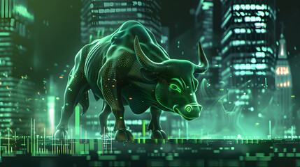 Bull run or bullish market trend in crypto currency or stocks. Trade exchange background