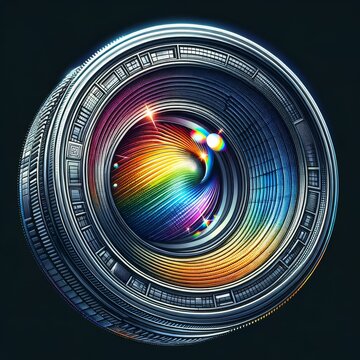 Vibrant 3D Camera Lens Illustration for Visual Media App