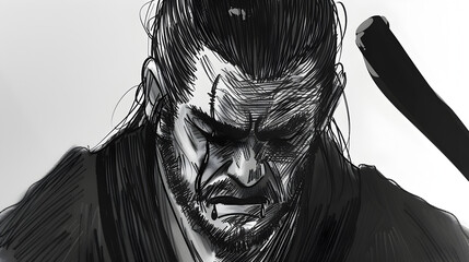 high contrast black and white drawing of samurai crying by Joseph clement coll

 - obrazy, fototapety, plakaty