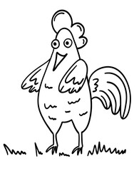 Coloring book page for kids with rooster