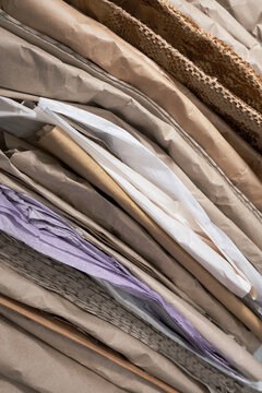 A collection of used packing paper and card ready for reuse