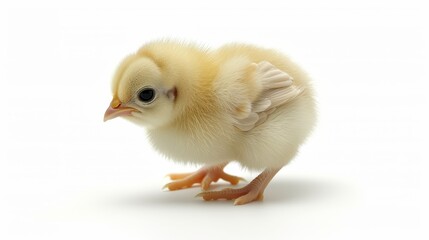 Obraz premium A small yellow chicken, perched atop hind legs, appears as if emerging from the water, with its head tilted back