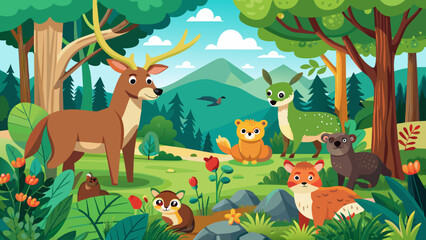Obraz na płótnie Canvas forest scene with various animals 1 illustration