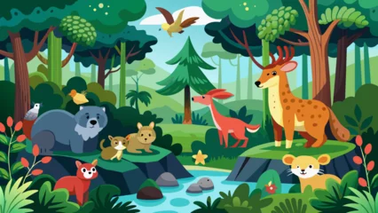 Foto op Canvas forest scene with various animals 1 illustration © Creative