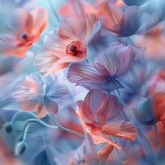 Whimsical wind, abstract floral motion, gentle camera sway, pastels for a light background , blender