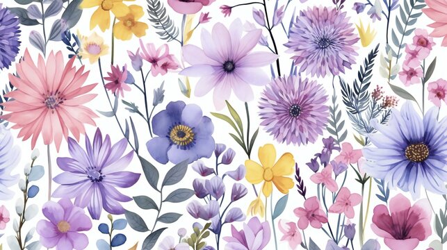 seamless pattern with different kinds of watercolor elements