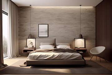 Fototapeta na wymiar Sophisticated 3D Luxury Bedroom in Taupe HD