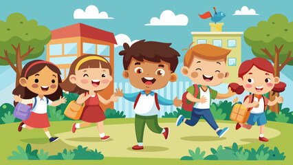 illustration of happy cartoon school children