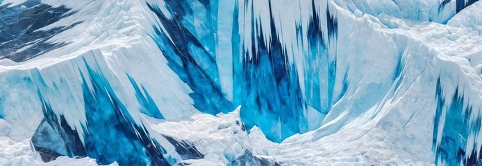 Ice texture, blue crystals, close-up, wide banner. Natural patterns, abstract landscape, wallpaper