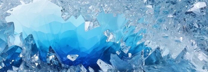 Ice texture, blue crystals, close-up, wide banner. Natural patterns, abstract landscape, wallpaper - obrazy, fototapety, plakaty