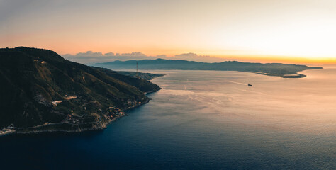 Aerial view of the Strait of Messina - obrazy, fototapety, plakaty