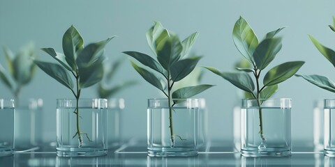 Cloned plants in a laboratory setting with minimalist music style and professional photo copy space. Concept Cloned Plants, Laboratory Setting, Minimalist Music, Professional Photography, Copy Space