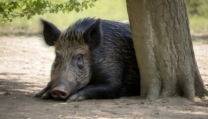 a-boar-resting-under-the-shade-of-a-tree-its-side- 3