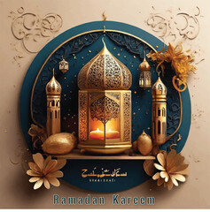 Vector Ramadan kareem background with combination of 3D and mosque