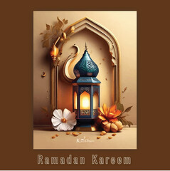 Vector Ramadan kareem background with combination of 3D and mosque