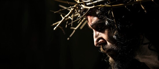 Jesus Christ in crown of thorns, photo close up	

