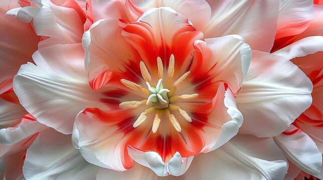 A close up of a flower with a red center and white petals. The flower is in full bloom and has a vibrant, eye-catching appearance