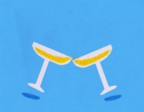 Party celebreation toasting with champagne, retro illustration