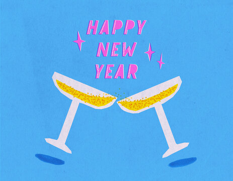 Happy new year vintage celebreation toasting with champagne