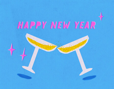 Happy new year retro celebreation toasting with champagne