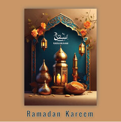 Vector Ramadan kareem background with combination of 3D and mosque