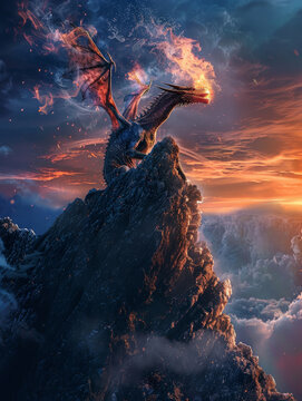 Majestic dragon blends with volcanic eruption against a dramatic sky.