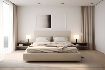 Fototapeta na wymiar Sophisticated 3D Luxury Bedroom in Taupe HD