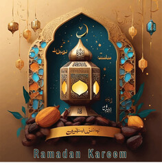 Vector Ramadan kareem background with combination of 3D and mosque