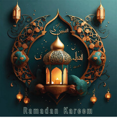Vector Ramadan kareem background with combination of 3D and mosque