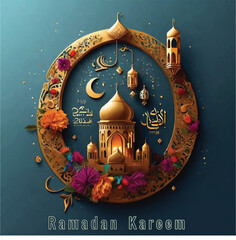 Vector Ramadan kareem background with combination of 3D and mosque