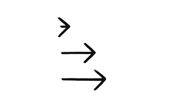 Three doodle arrows pointing right, loopable hand drawn  animation on a white background
