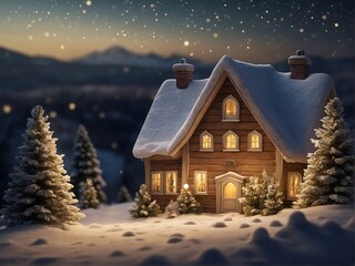 Fototapeta premium Magical Snowscape Radiant Gold Stars in Christmas Card Backdrop