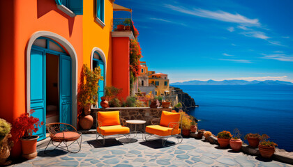 Colorful village next to de mediterrean sea. - 770921386
