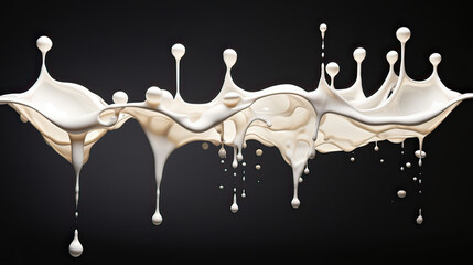 An artistic rendering of abstract milk droplets suspended in mid-air, symbolizing purity and freshness Ai Generative
