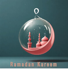 Vector Ramadan kareem background with combination of 3D and mosque