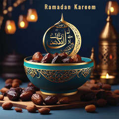 Vector Ramadan kareem background with combination of 3D and mosque