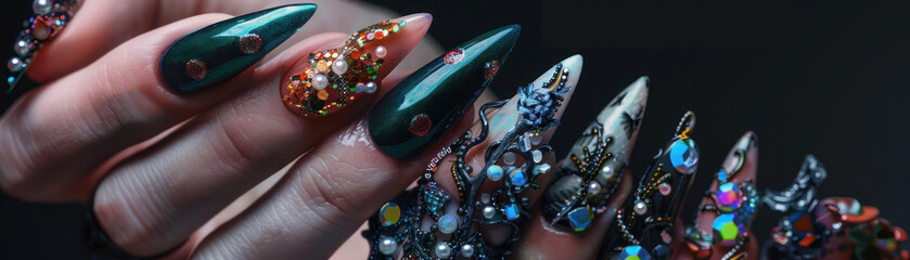 Avant-garde nail art, extreme lengths and intricate designs - obrazy, fototapety, plakaty