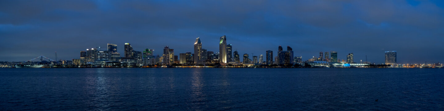 Panoramic view of San Diego at night