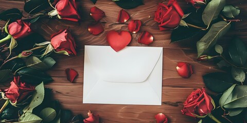 Paper on desk surrounded by flowers romantic setting for a love letter. Concept Romantic Setting, Love Letter, Flowers, Paper, Desk