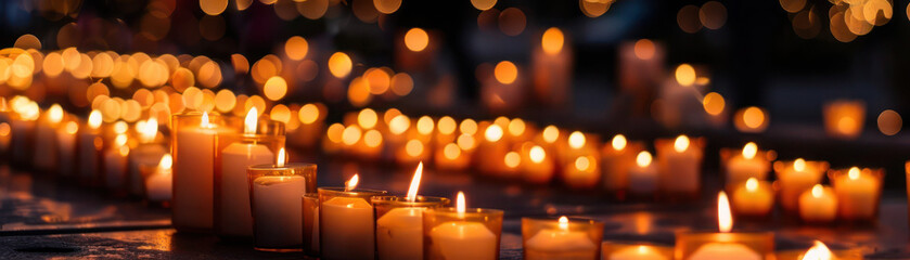 Vigil for peace in Ukraine, candles in the night - obrazy, fototapety, plakaty