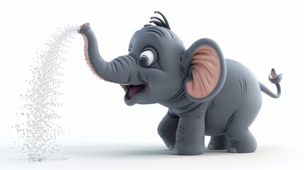 A cartoon elephant is blowing a cloud of dust. The elephant is smiling and he is enjoying itself