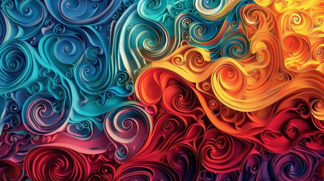 A vibrant, colorful texture background with swirling patterns and intricate details.