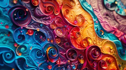 A vibrant, colorful texture background with swirling patterns and intricate details. - obrazy, fototapety, plakaty