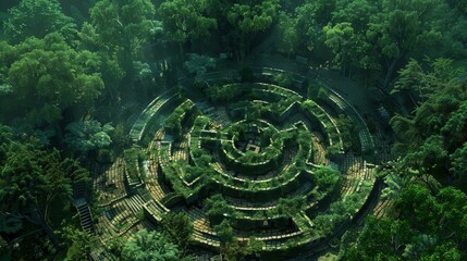 A maze made of trees and plants. The maze is green and has a lot of trees - obrazy, fototapety, plakaty