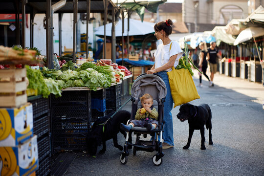 Family shopping at the market