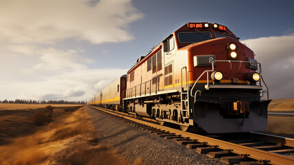 Fototapeta na wymiar Cargo Train Locomotive With Freight Cars In USA