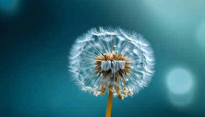  Water on blue and turquoise beautiful background dandelion Seeds in droplets 7