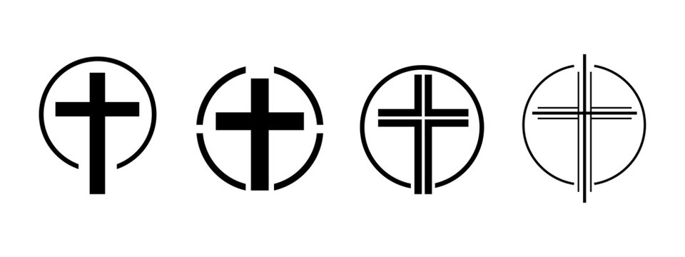 Black crosses vector set isolated on white background. Icons of christian and catholic crosses.