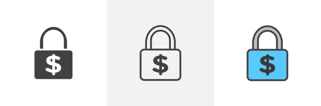 Stable Price Assurance and Budget Icons. Locked Income and Cost Management Symbols.