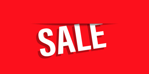 Sale banner on red background with shadow. Vector illustration